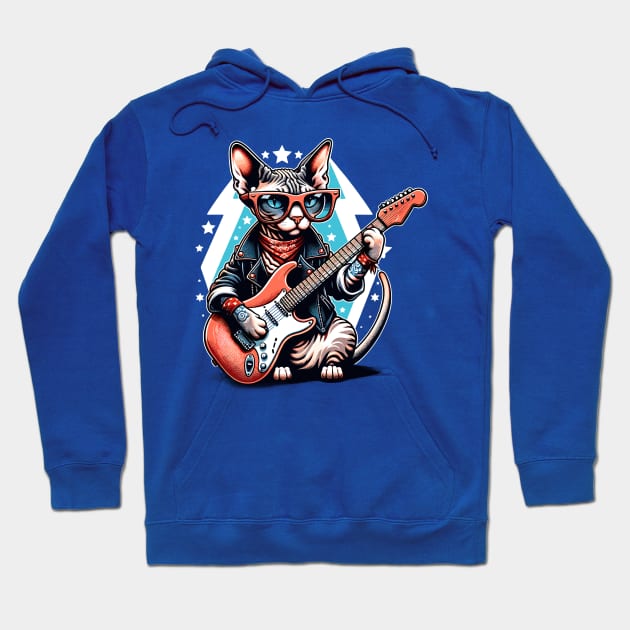 Devon Rex Cat Playing Guitar Hoodie by Graceful Designs